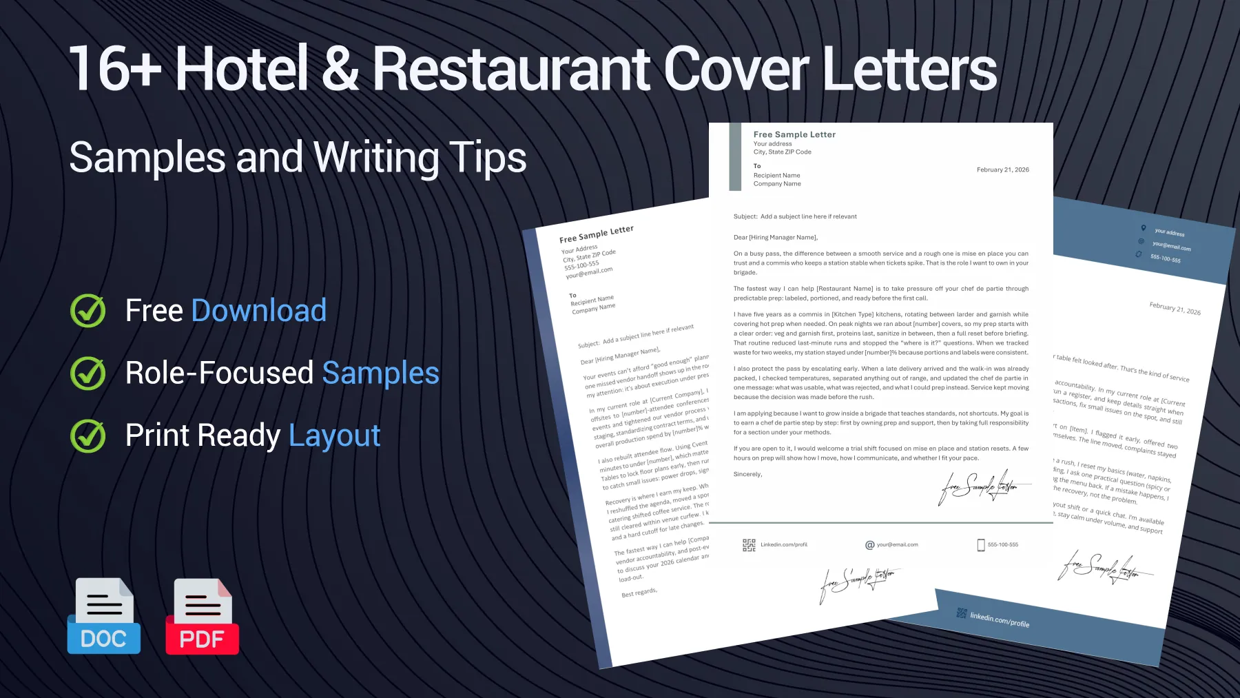 Hotel and restaurant cover letter examples for hospitality, food service and catering jobs