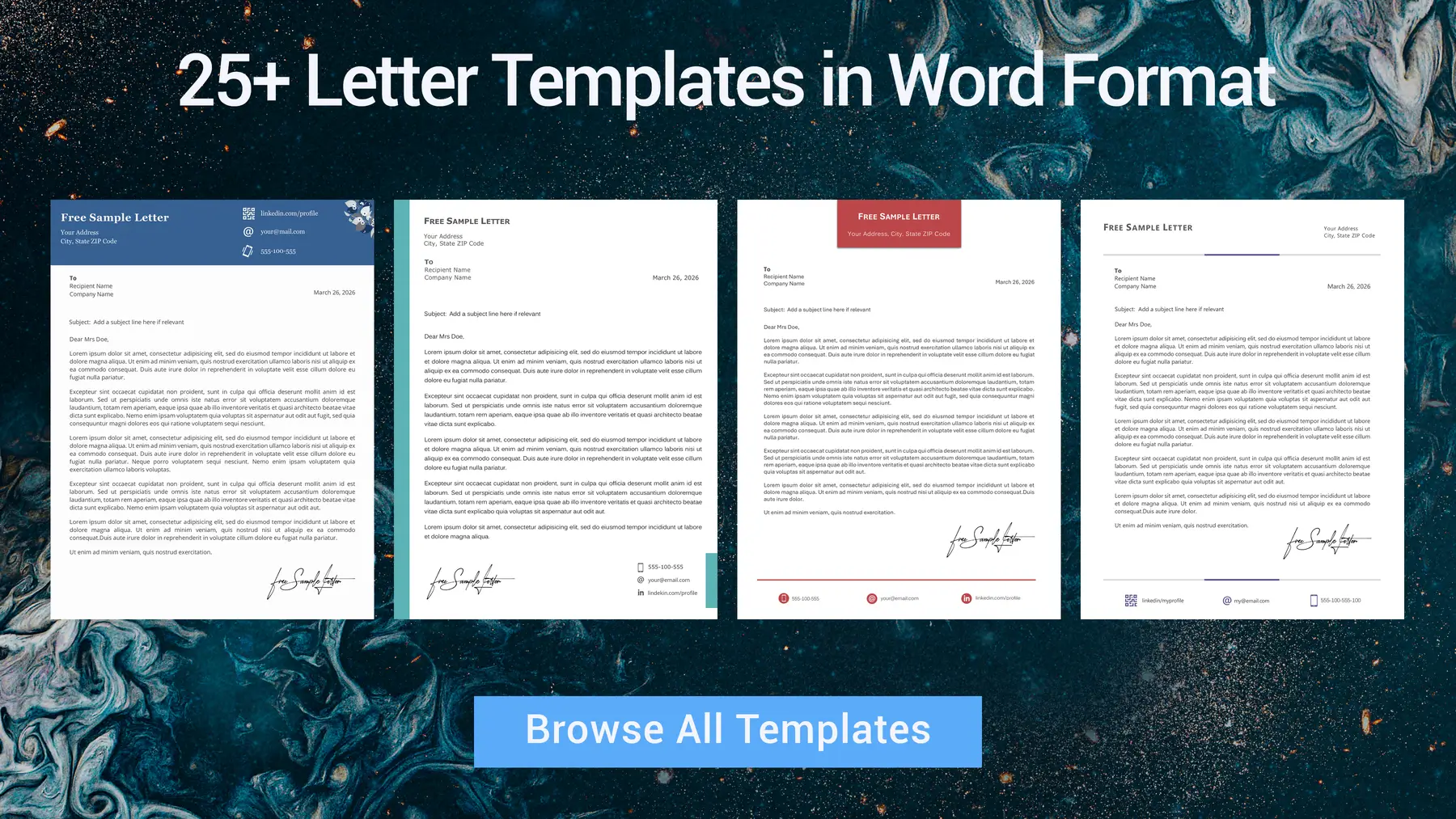 Preview of formal cover letter templates for management and executive applications.