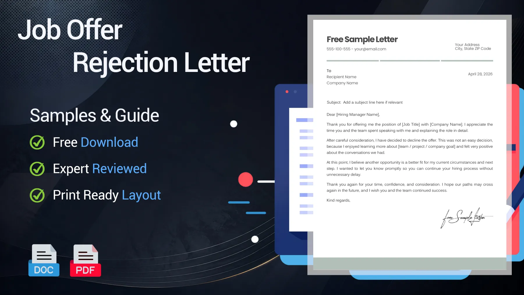 Example of a job offer rejection letter declining an employment offer politely