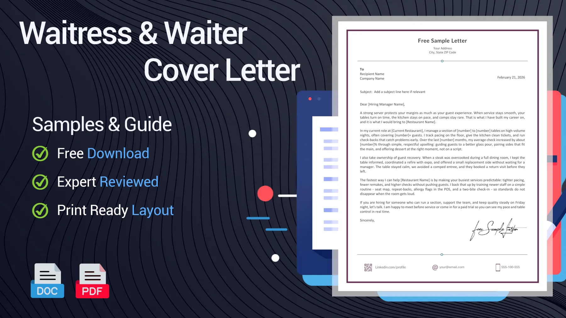 Example of a waitress/waiter cover letter for a restaurant server position