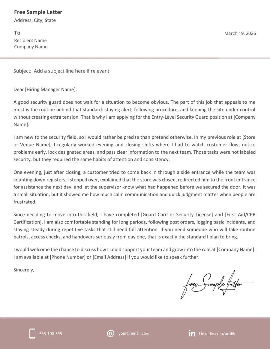 Security Officer Cover Letter Template Preview and Word/PDF Download