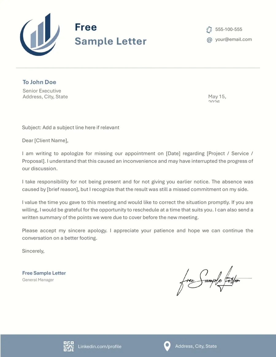 Preview of the Free Business Apology Letter Template