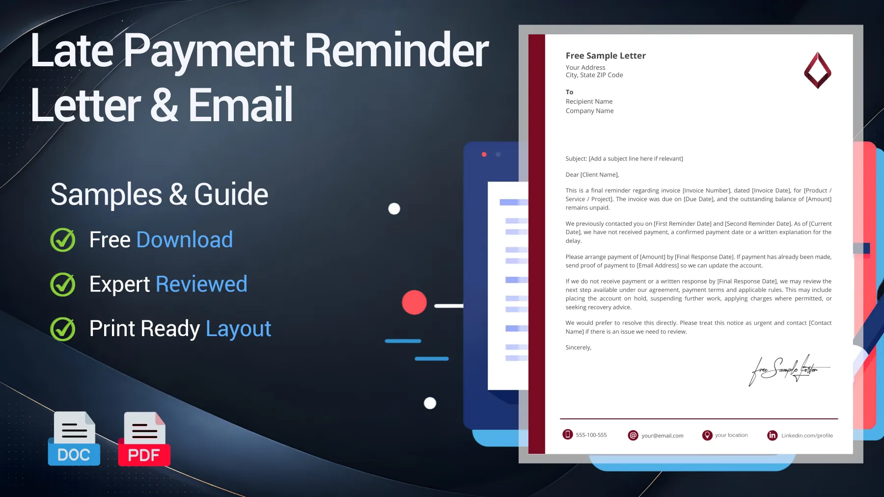 Example of a late payment reminder letter for an overdue business invoice