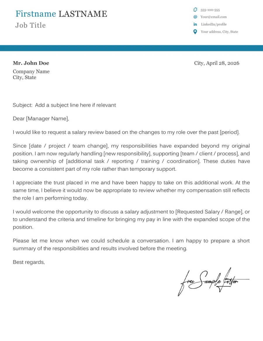 Preview of the Salary Increase Request Template You Can Download
