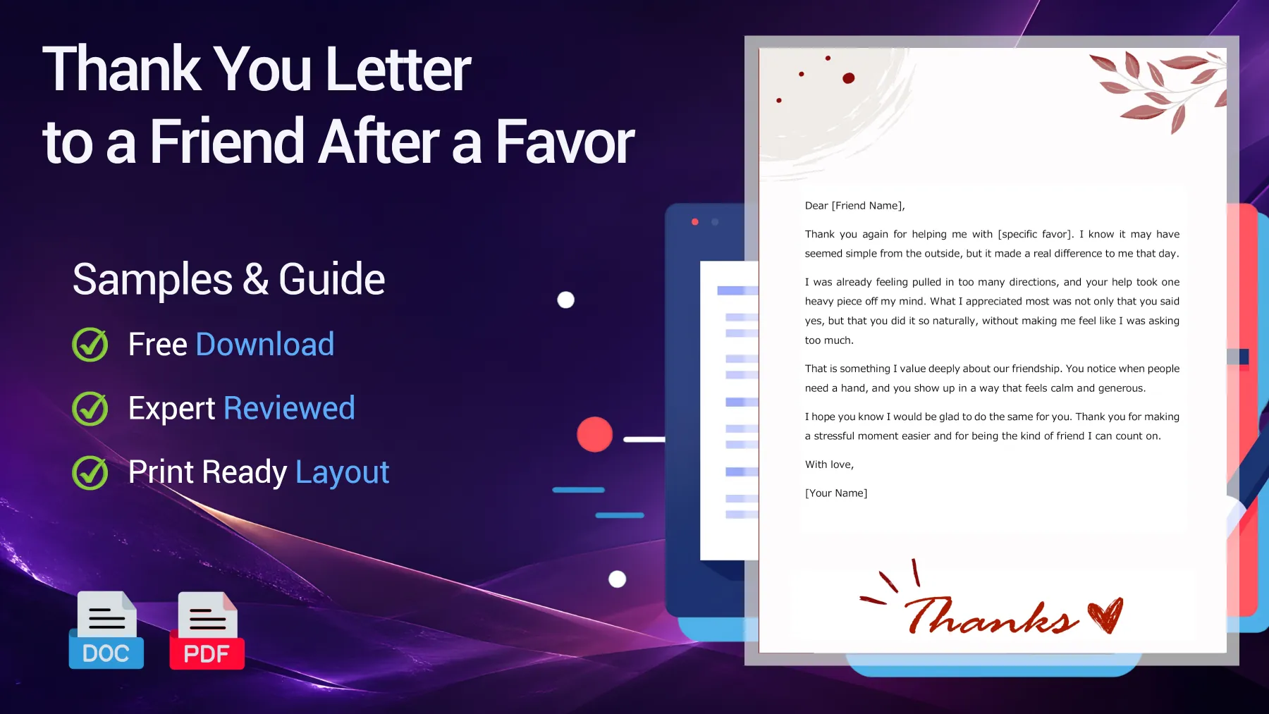 Example of a thank-you letter to a friend after a favor or kind gesture