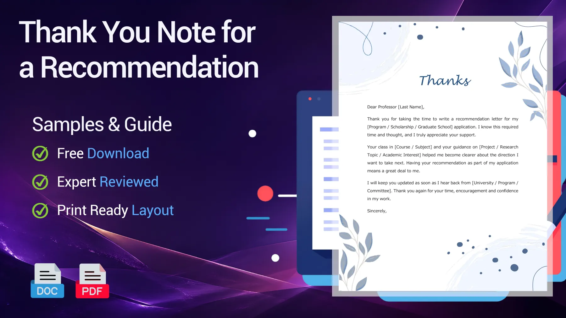 Example of a thank-you note to a professor for writing a recommendation letter