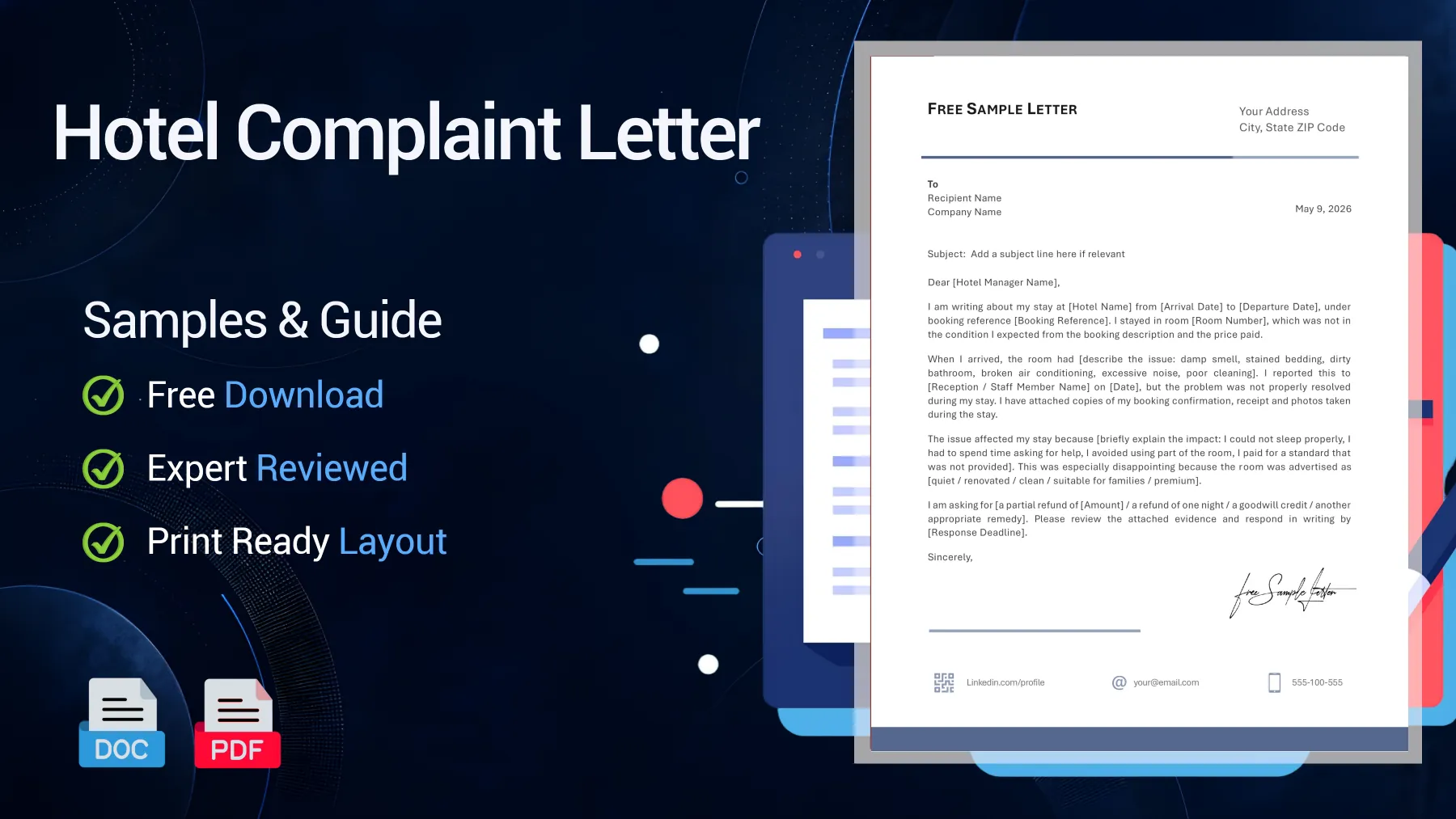 Example of a hotel complaint letter after a bad stay requesting a refund or compensation
