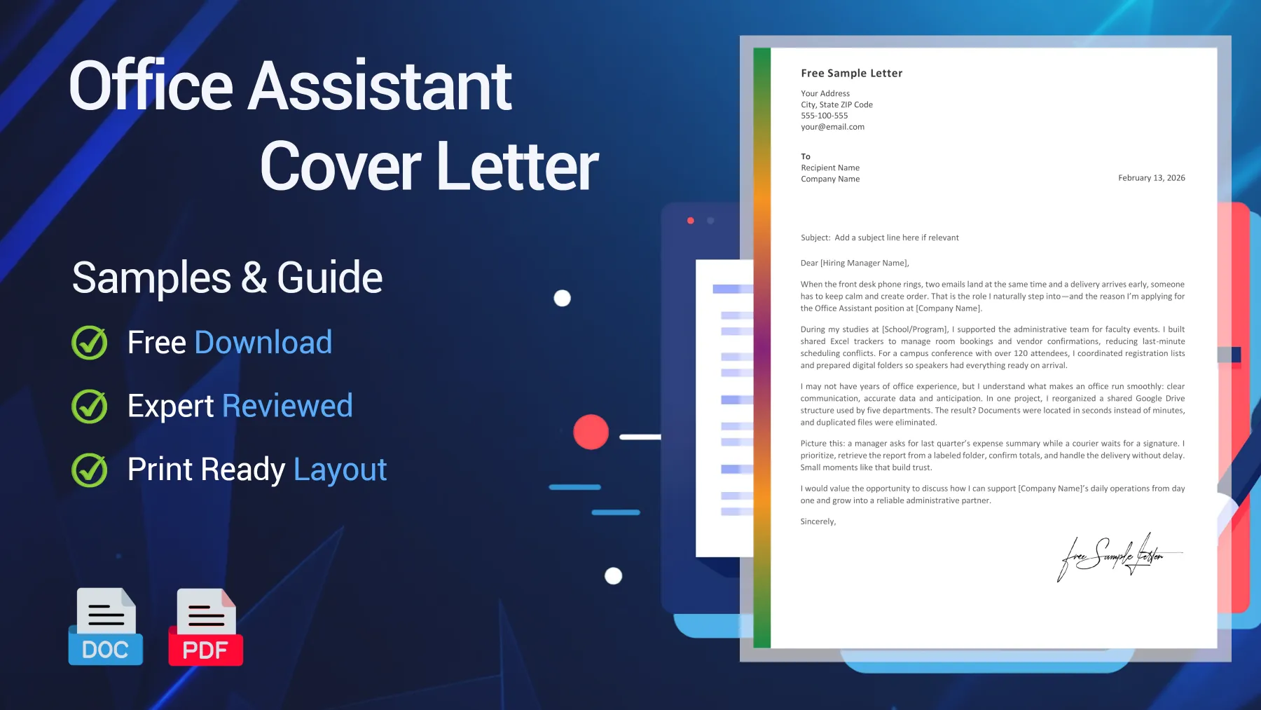 Example of an Office Assistant cover letter for an administrative position