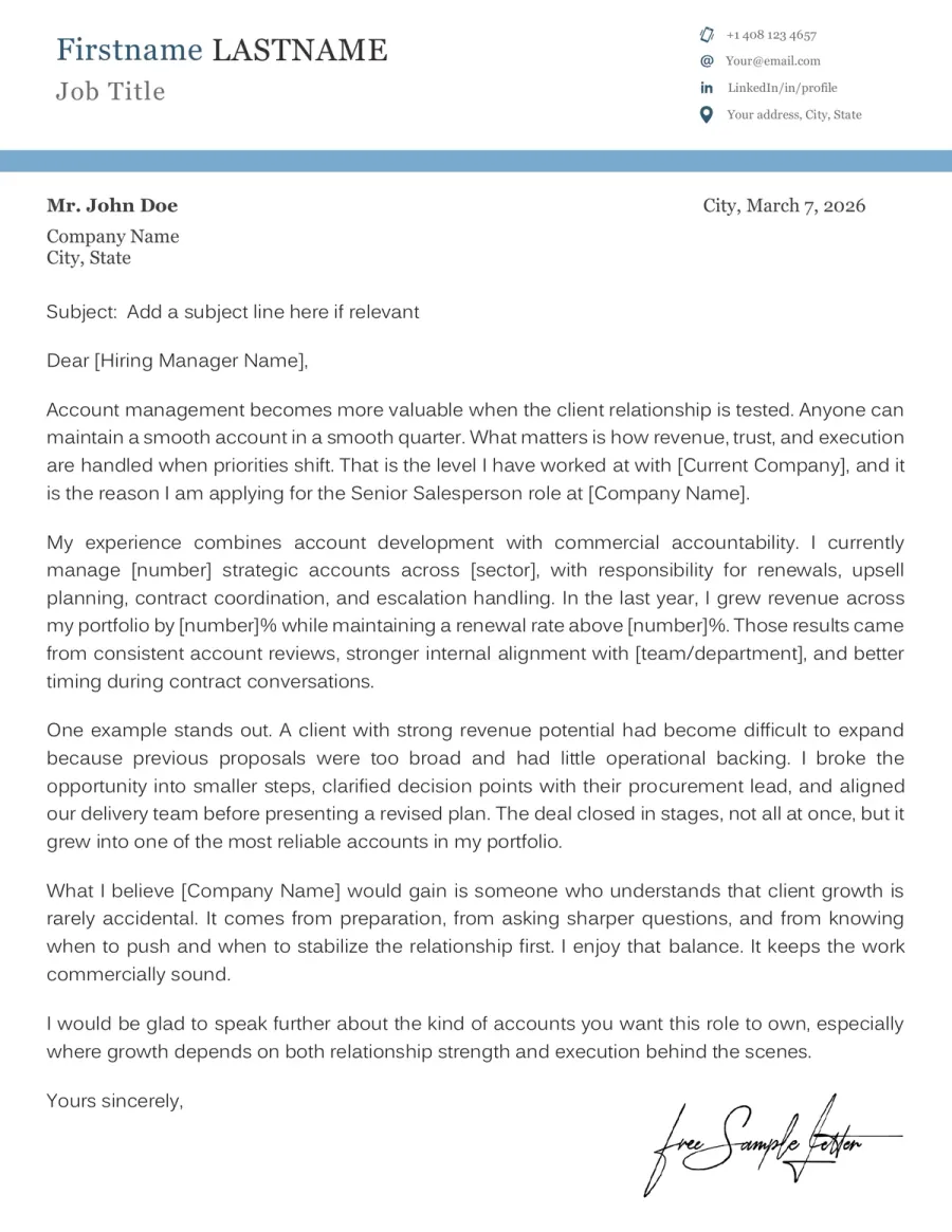 Preview the Senior Salesperson Template Before Word and PDF Download