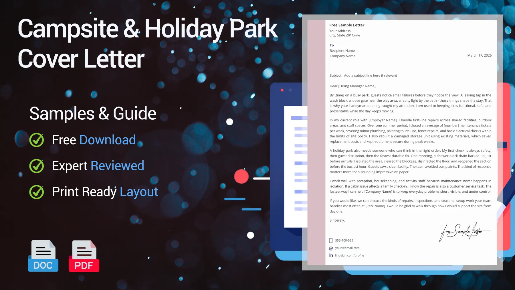 Example of a campsite and holiday park cover letter for a seasonal position