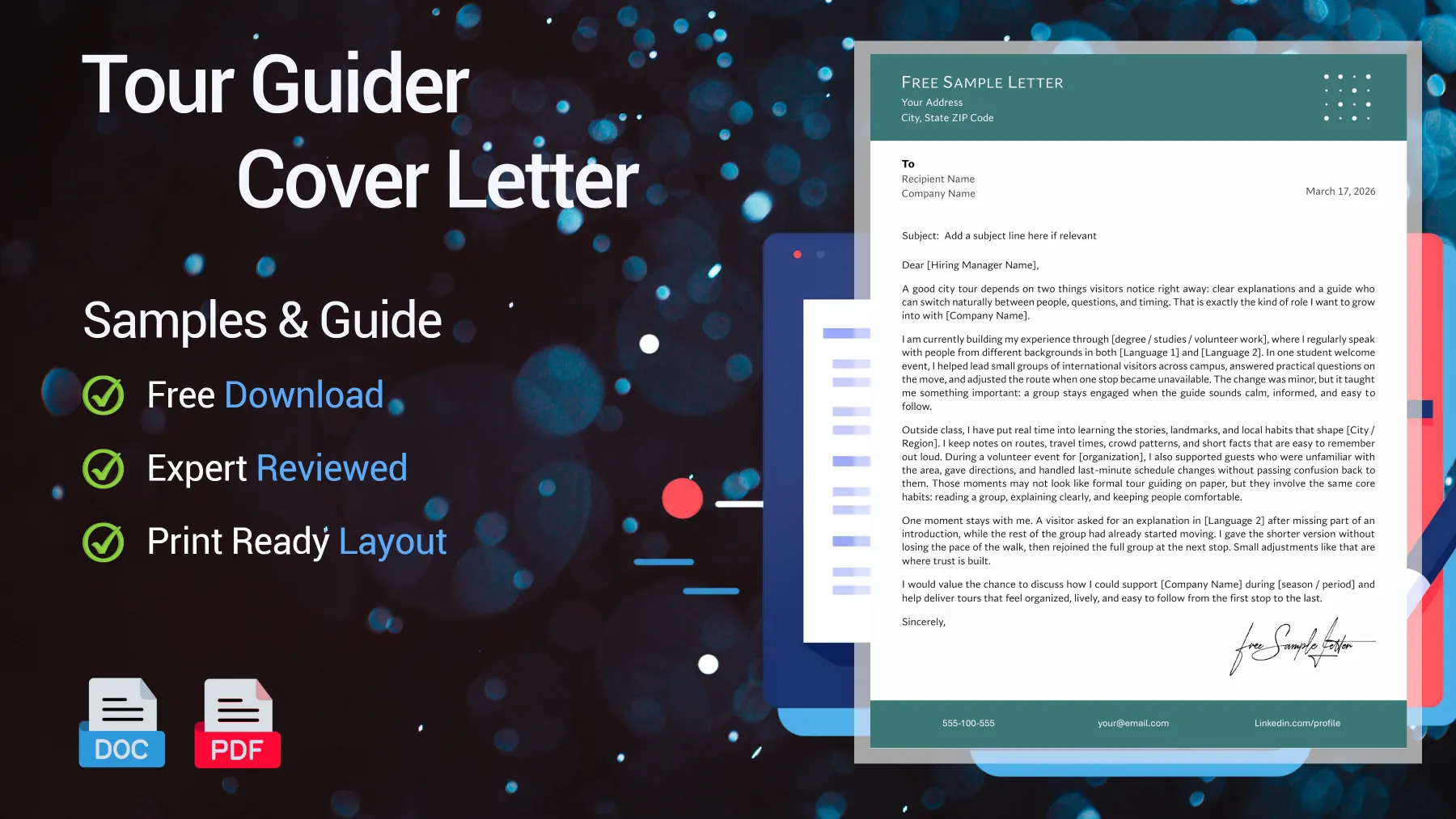 Example of a tour guide cover letter for a travel guide position