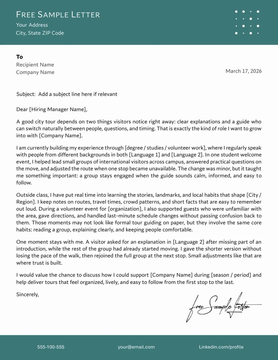 Preview the Tour Guide Cover Letter Template Before Download