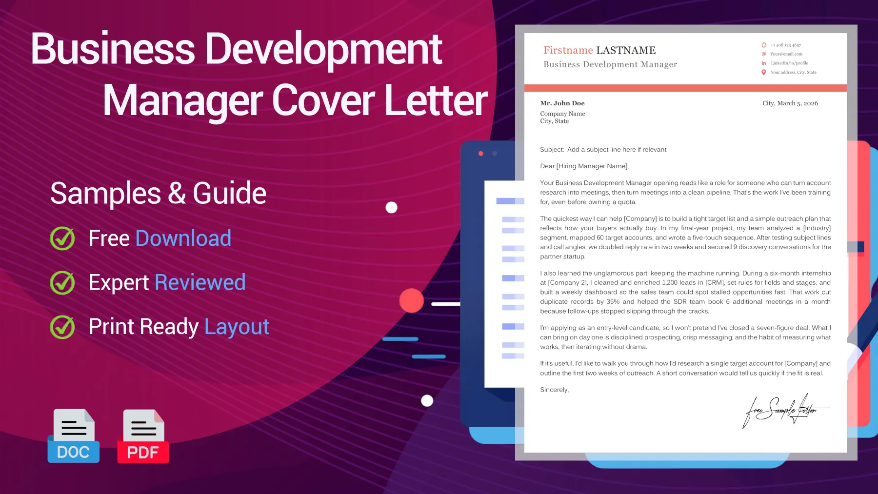 Example of a Business Development Manager cover letter for a business development manager position