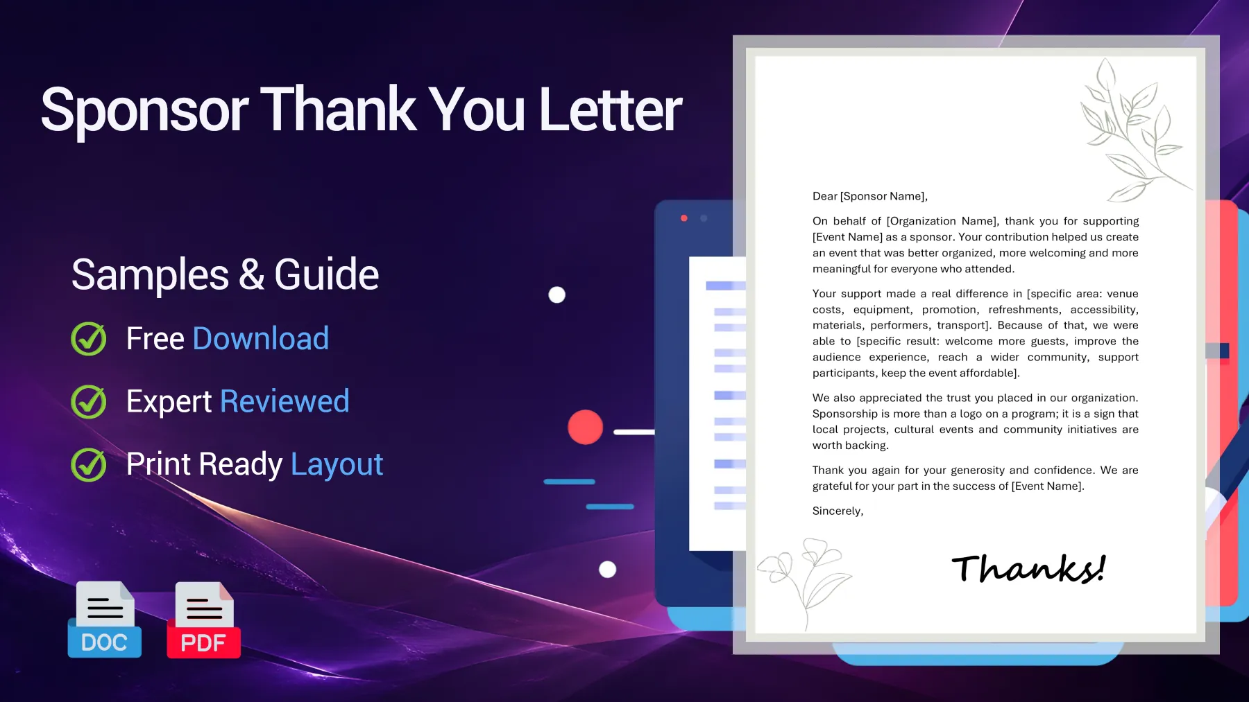 Example of a sponsor thank-you letter for an event, association or live performance