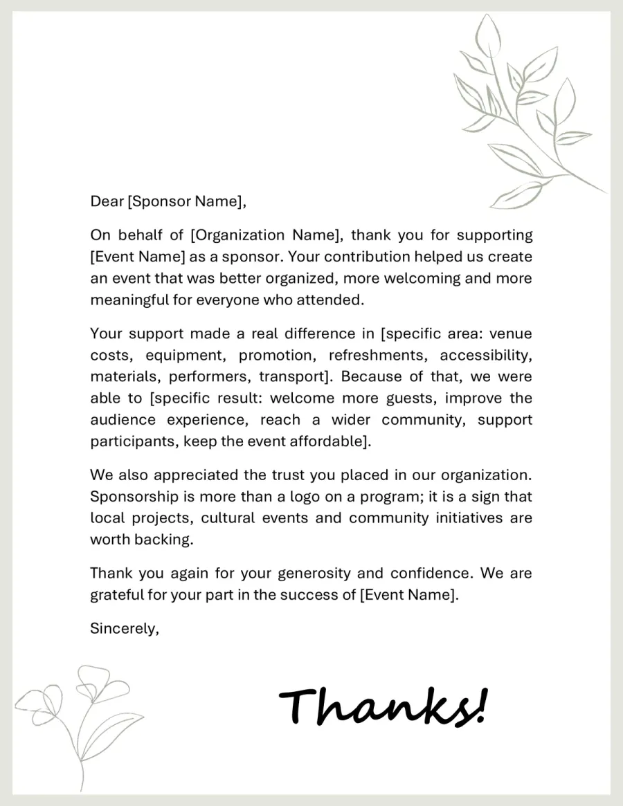Preview of the Sponsor Thank You Letter Template You Can Download
