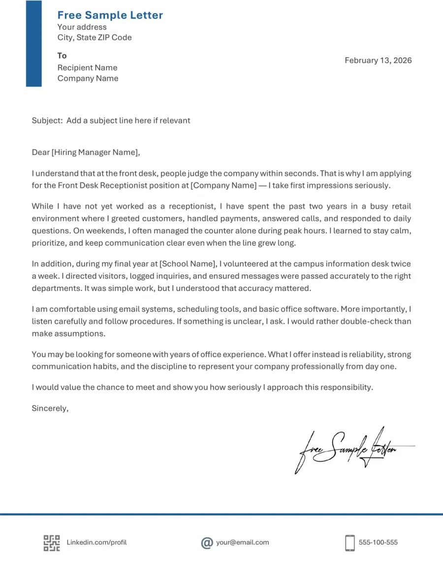 Preview the Receptionist Cover Letter Template Before You Download