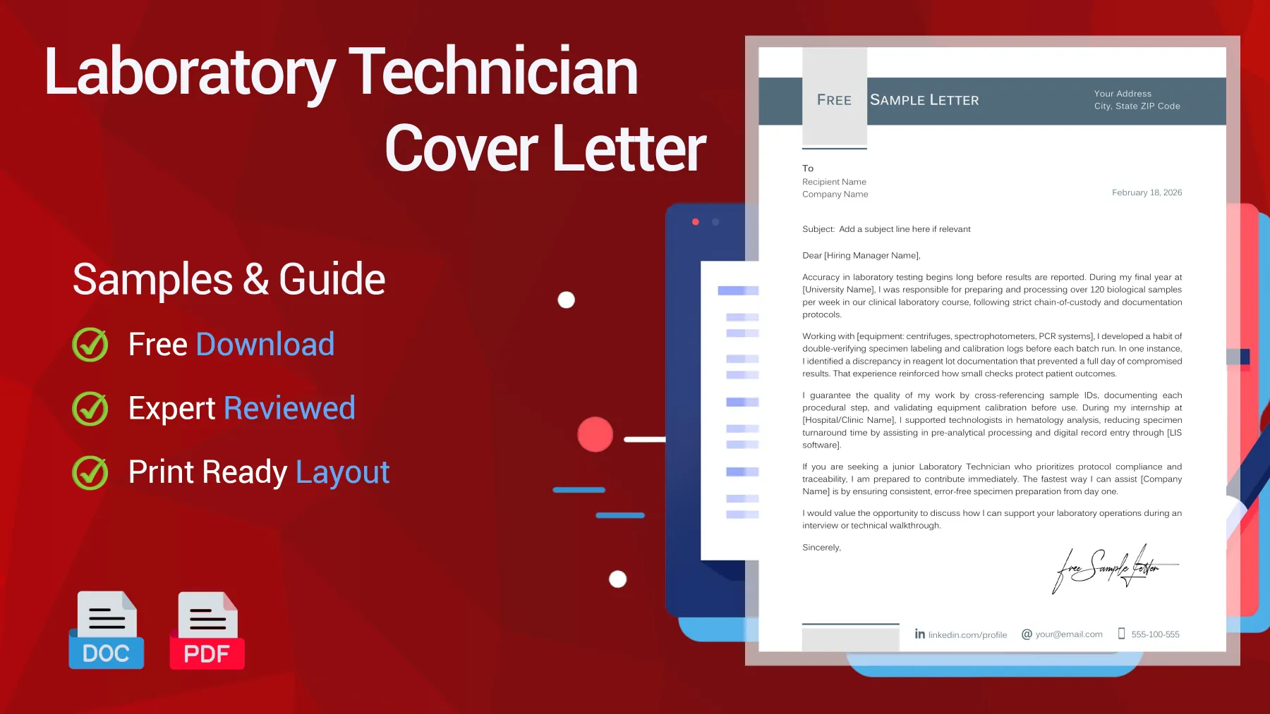 Example of a Laboratory Technician cover letter for Laboratory Technician position