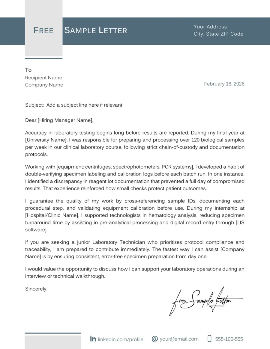 Laboratory Technician Cover Letter Template Preview Before Download