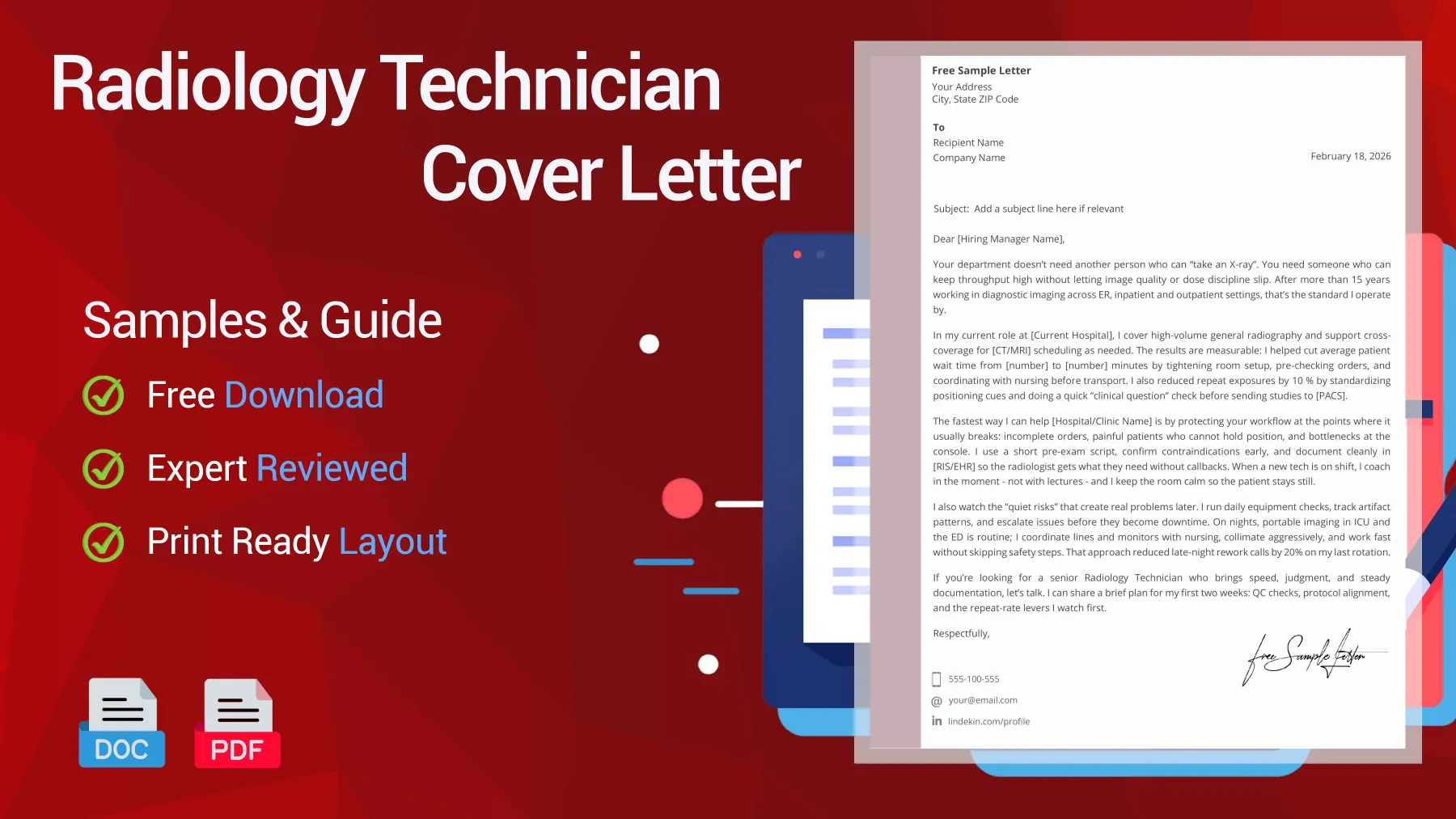 Example of a Radiology Technician cover letter for a Radiology Technician position