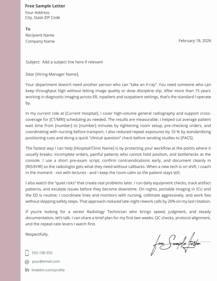 Preview the Radiology Technician Cover Letter Templates Before Download