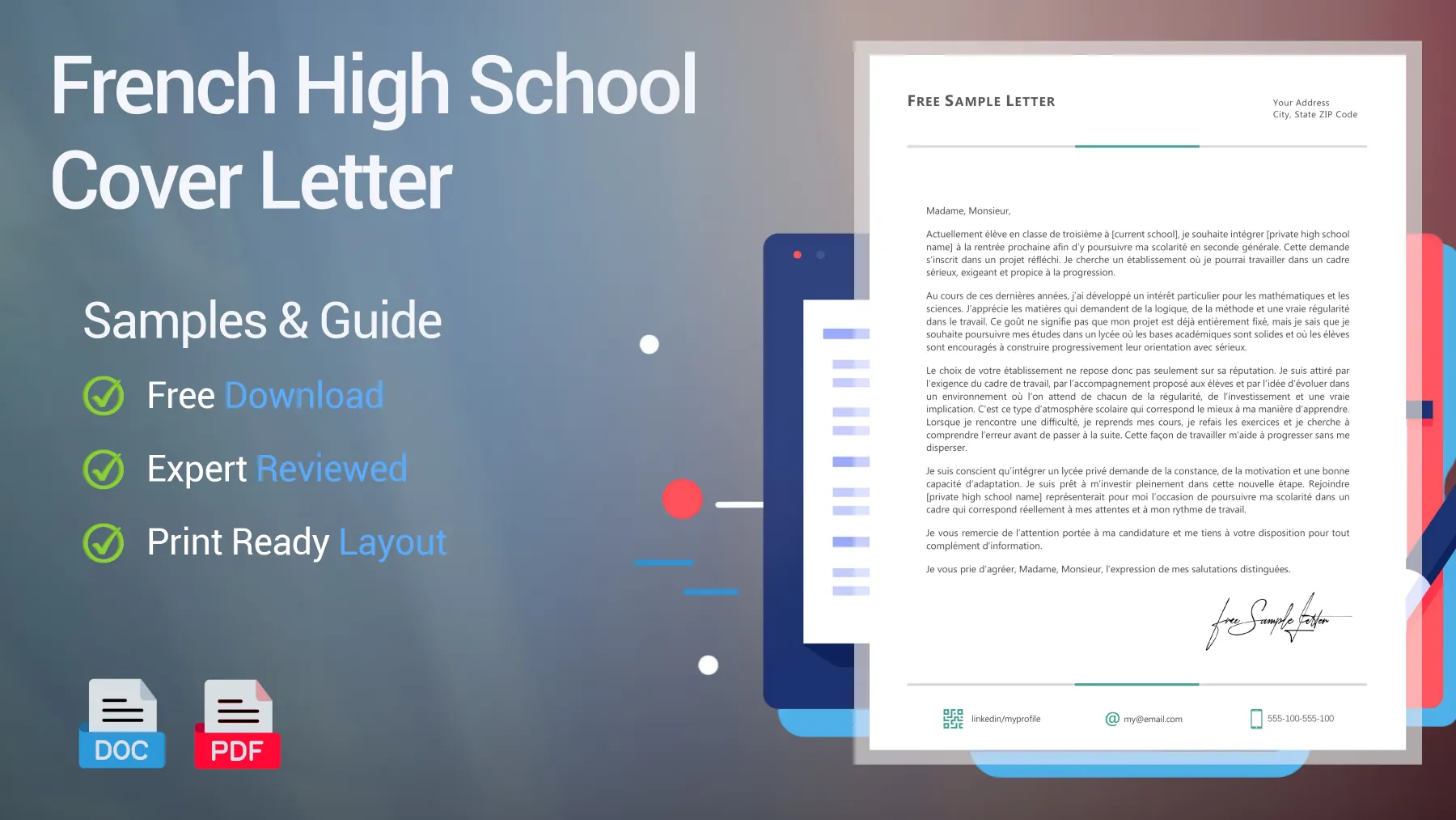 Example of a French high school cover letter for a secondary school position