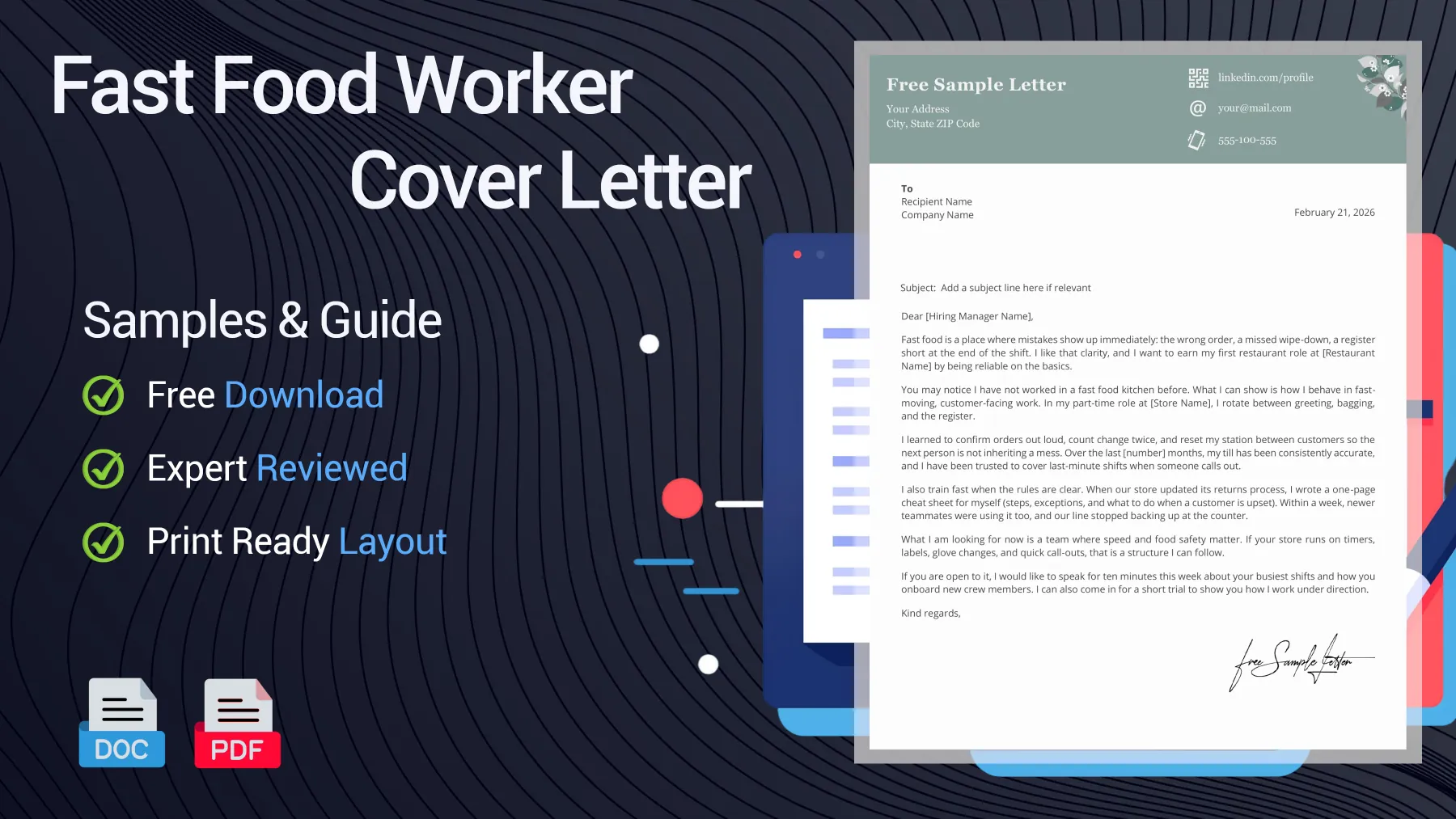 Example of a Fast Food Worker cover letter for a fast food worker position