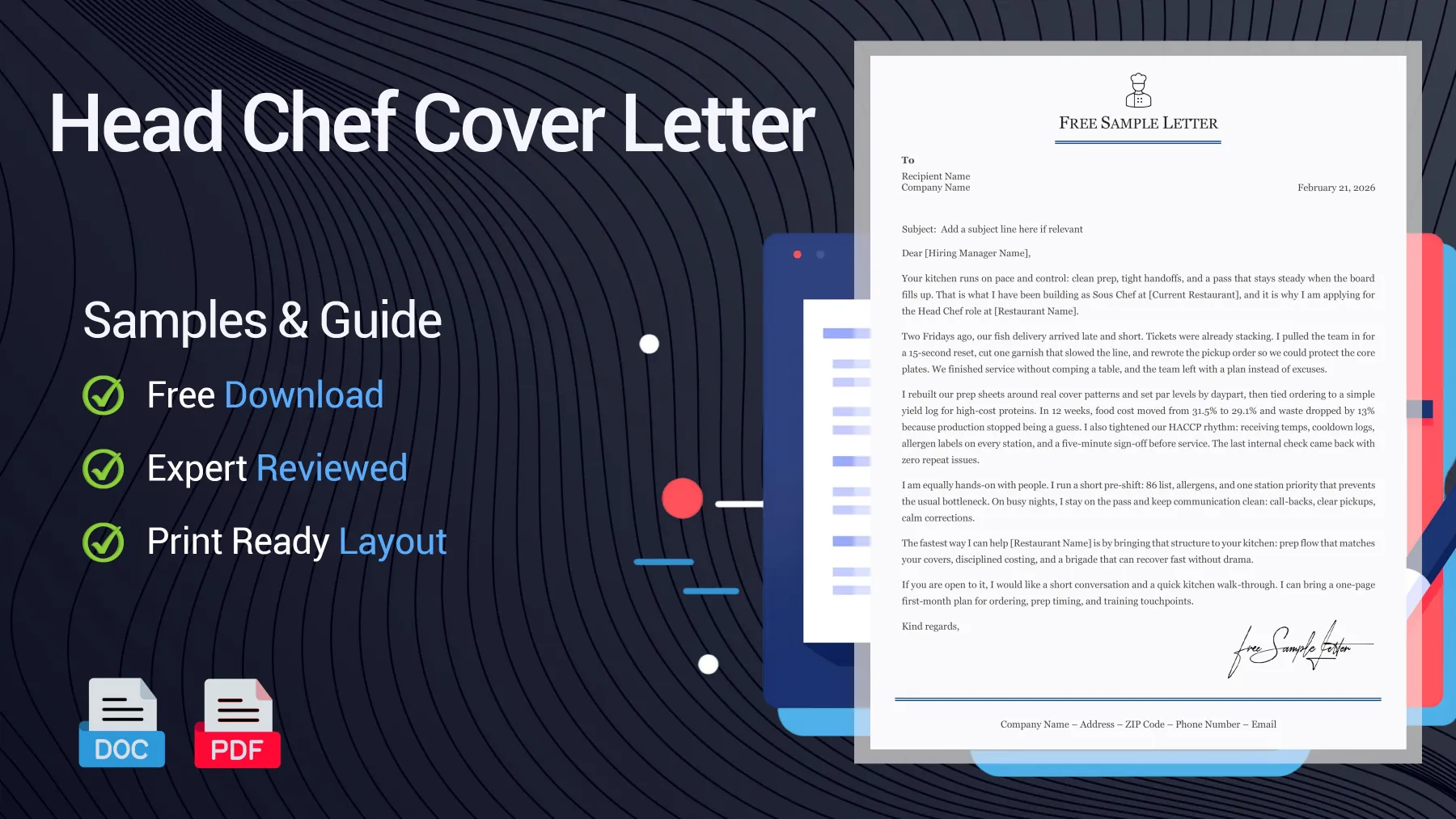 Example of a Head Chef cover letter for a Head Chef position