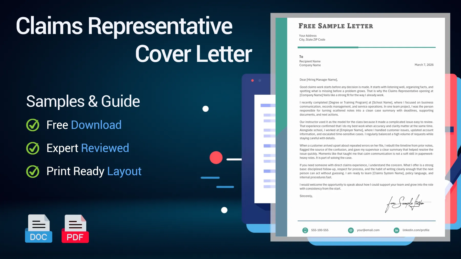 Example of a claims representative cover letter for an insurance claims position