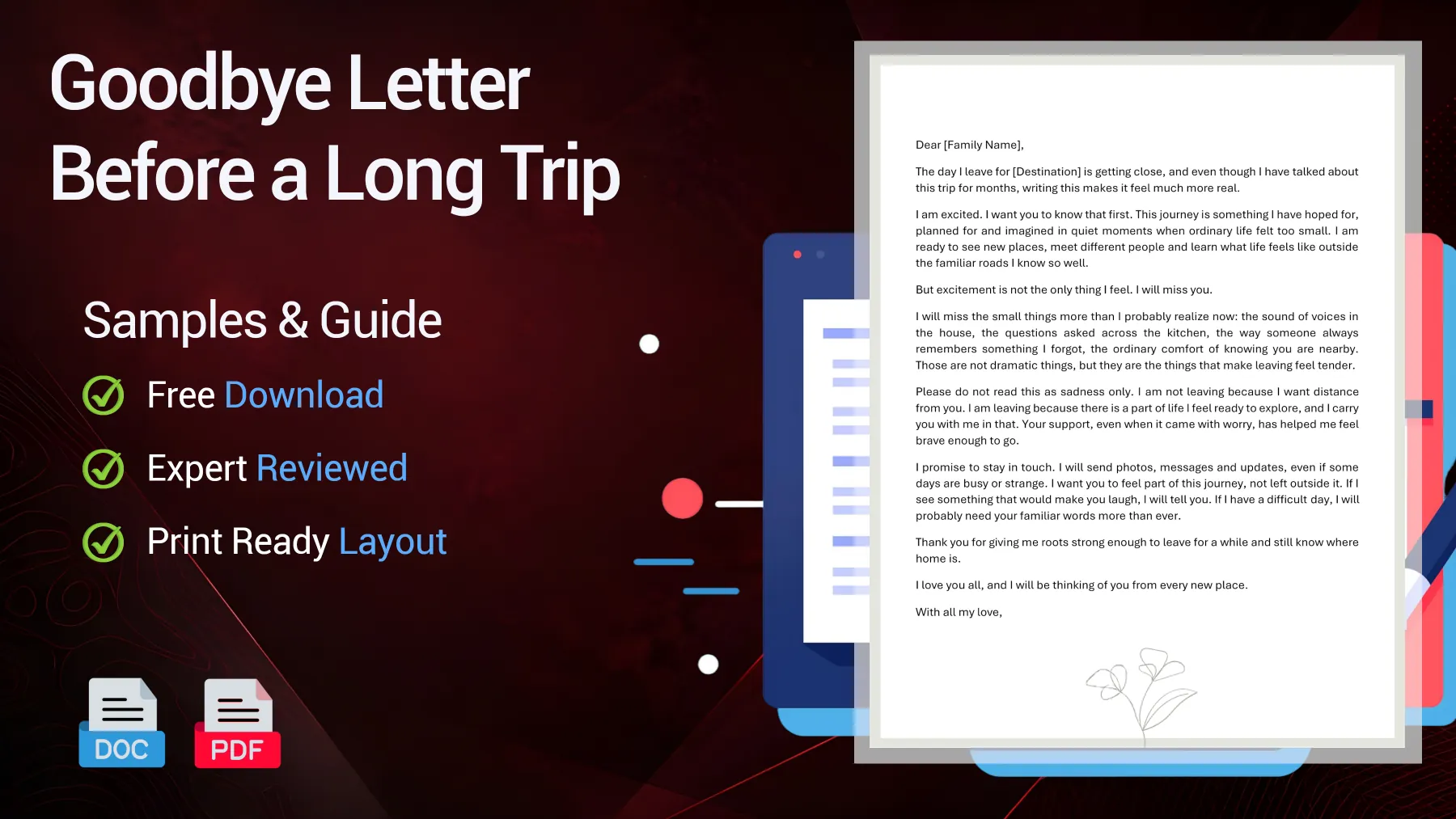 Example of a personal goodbye letter before a long trip or move