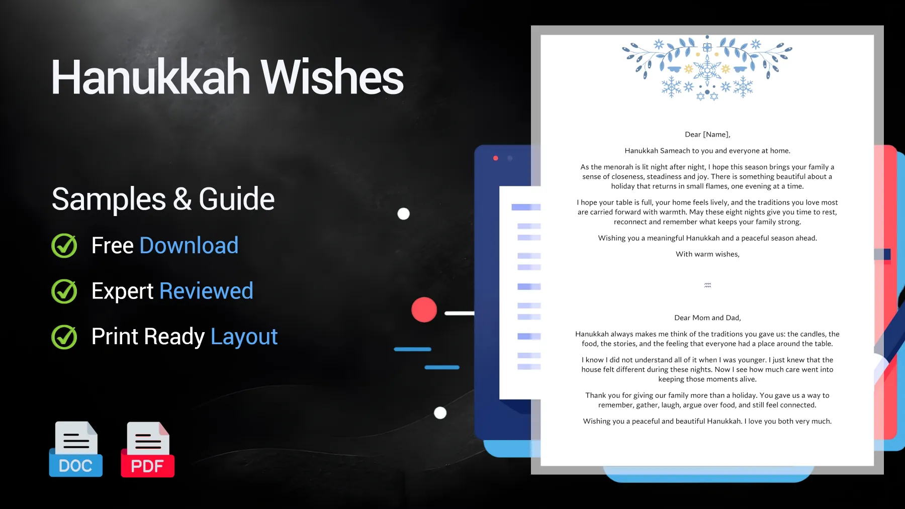 Example of Hanukkah wishes and greeting card messages for family, friends and coworkers