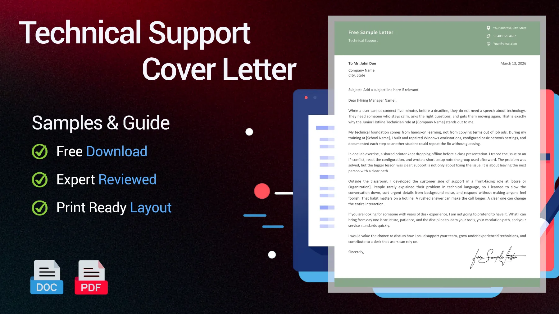 Example of a technical support cover letter for a help desk operator position
