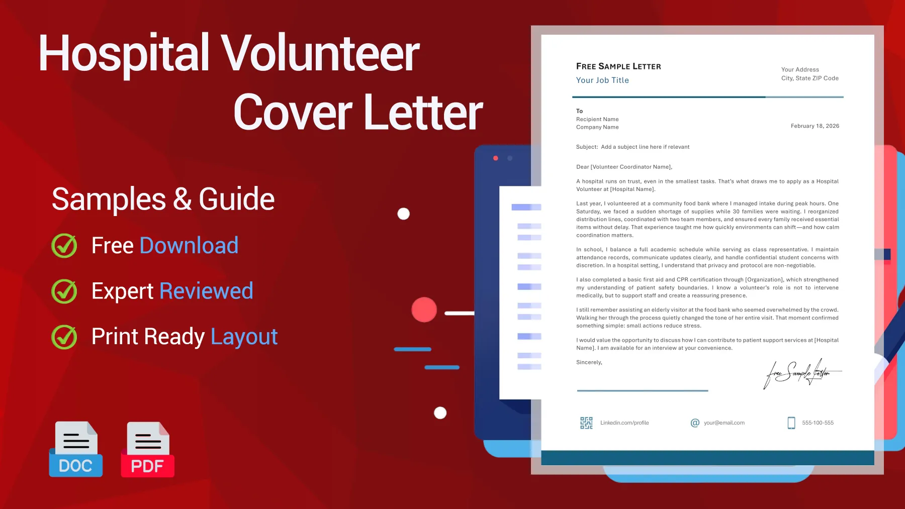 Example of a hospital volunteer cover letter for a healthcare support position