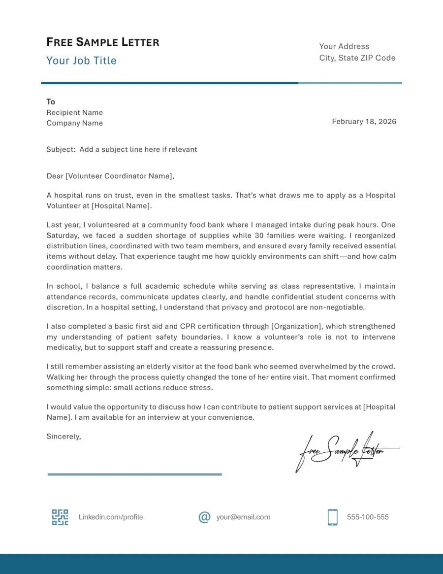 Hospital Volunteer Cover Letter Template Preview Before Download