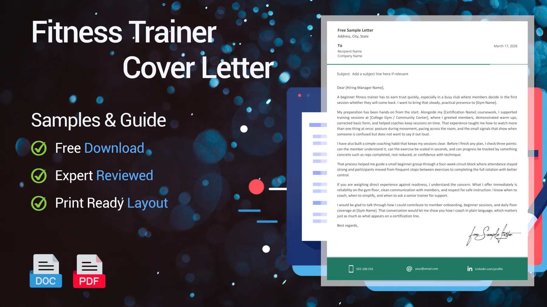 Example of a fitness trainer cover letter for a fitness trainer position