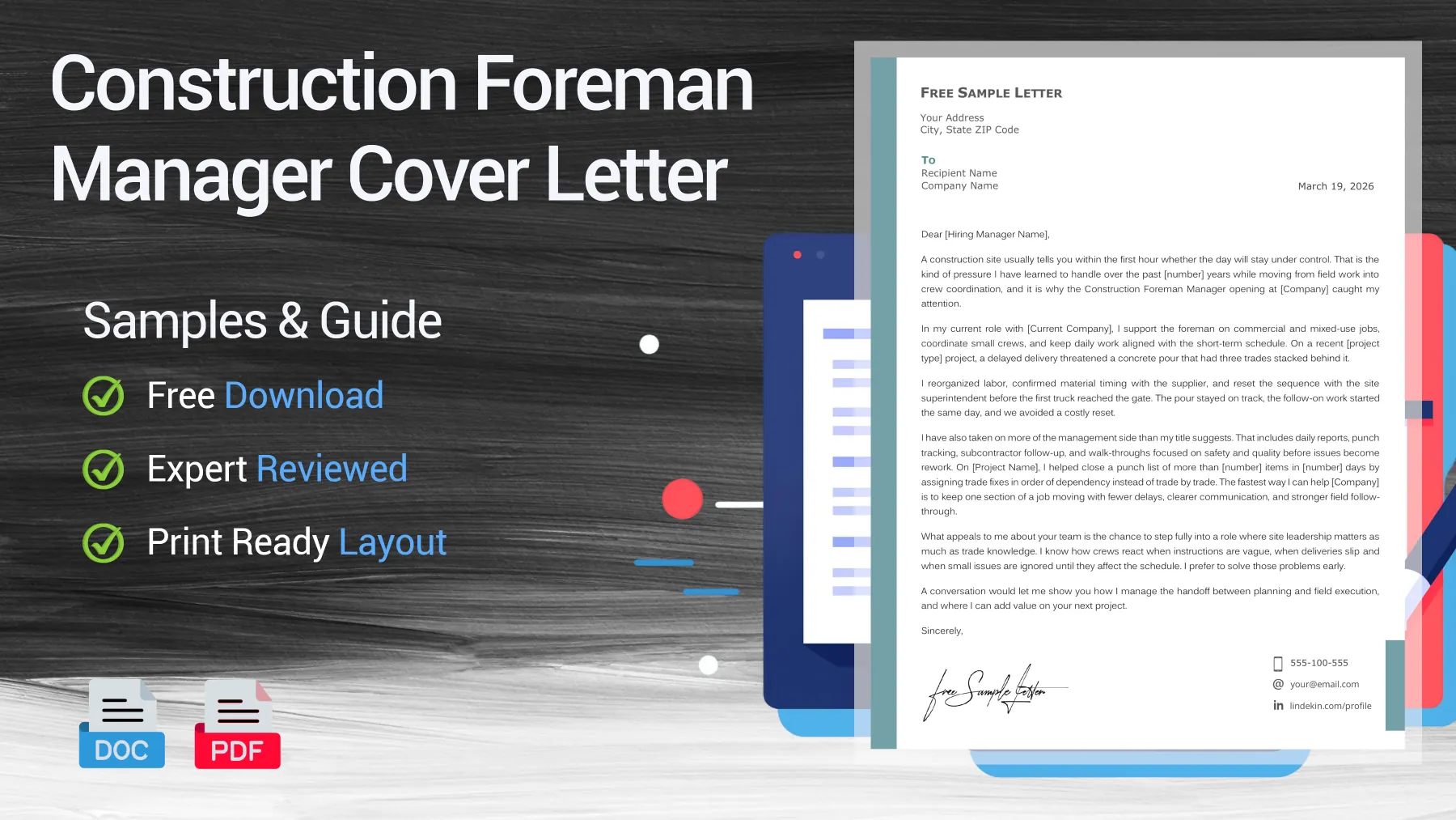 Example of a construction foreman cover letter for a construction management position