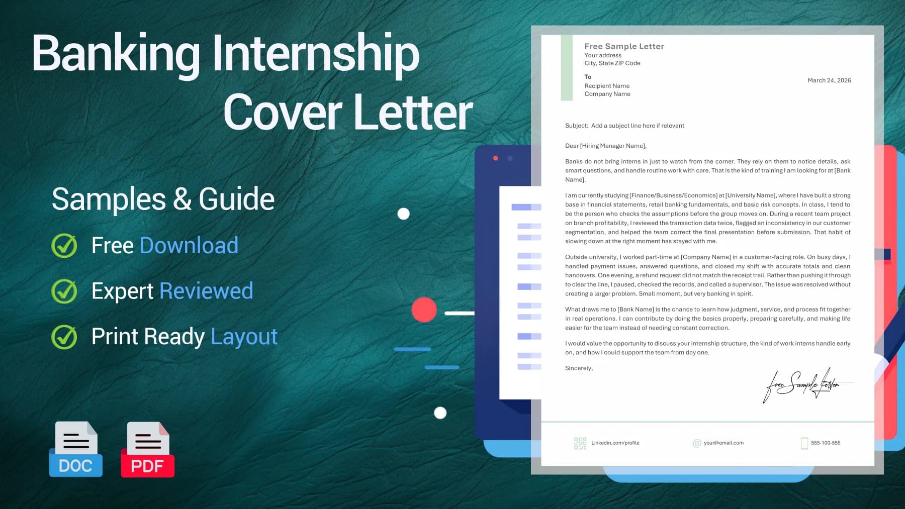 Example of a banking internship cover letter for a student banking position