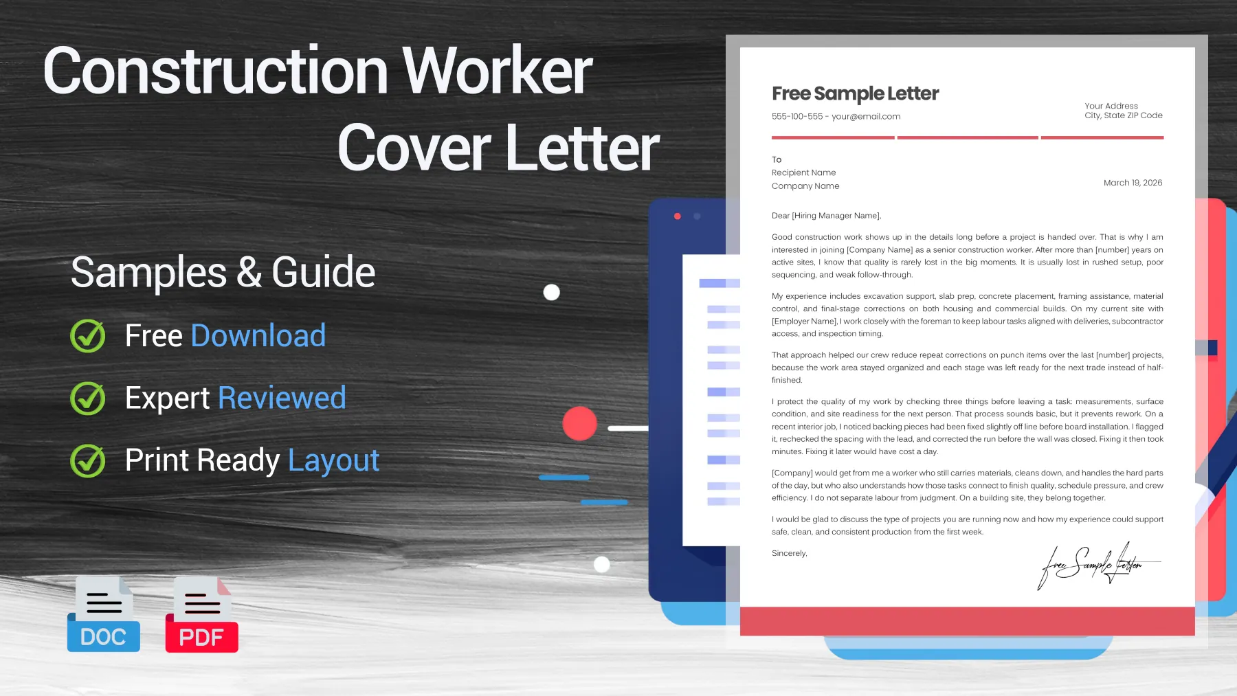 Example of a construction worker cover letter for a building company position