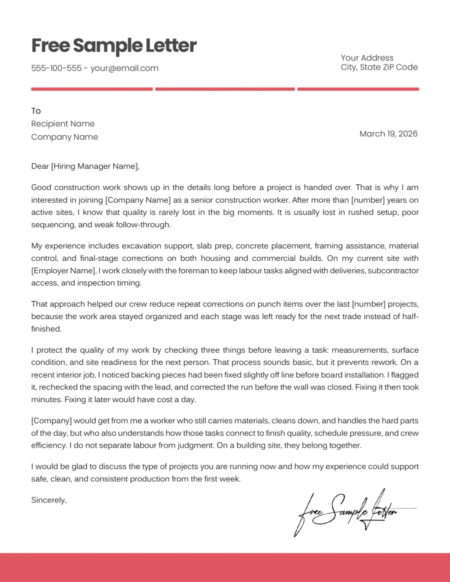 Preview the Construction Worker Template Before Downloading in Word or PDF