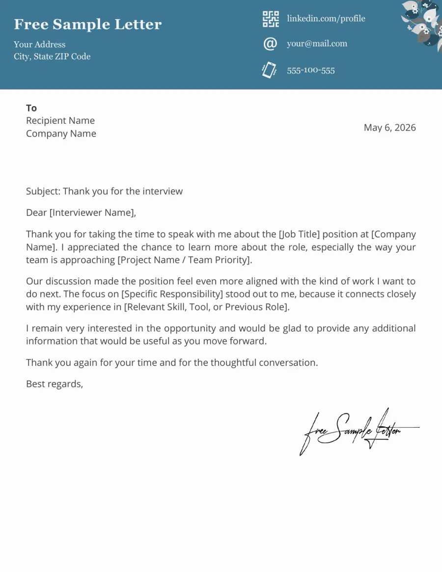 Preview of the Interview Thank You Email Template You Can Download