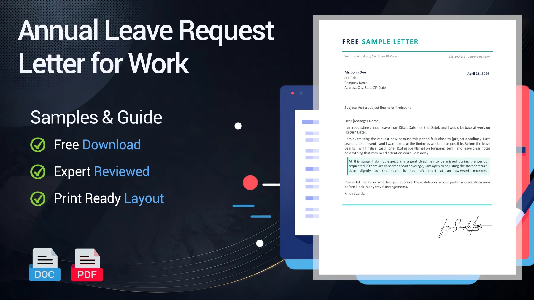 Example of an annual leave request letter for an employee asking for time off