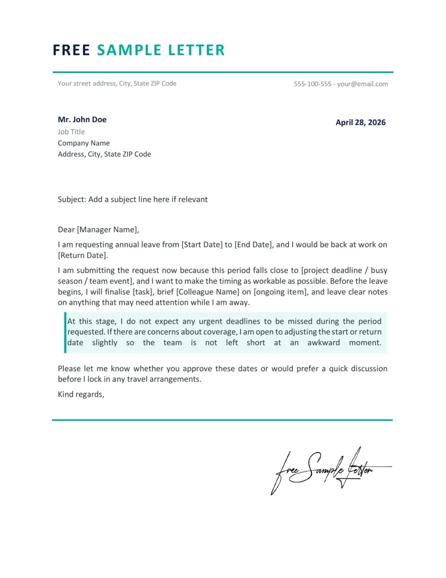 Preview of the Annual Leave Request Template You Can Download