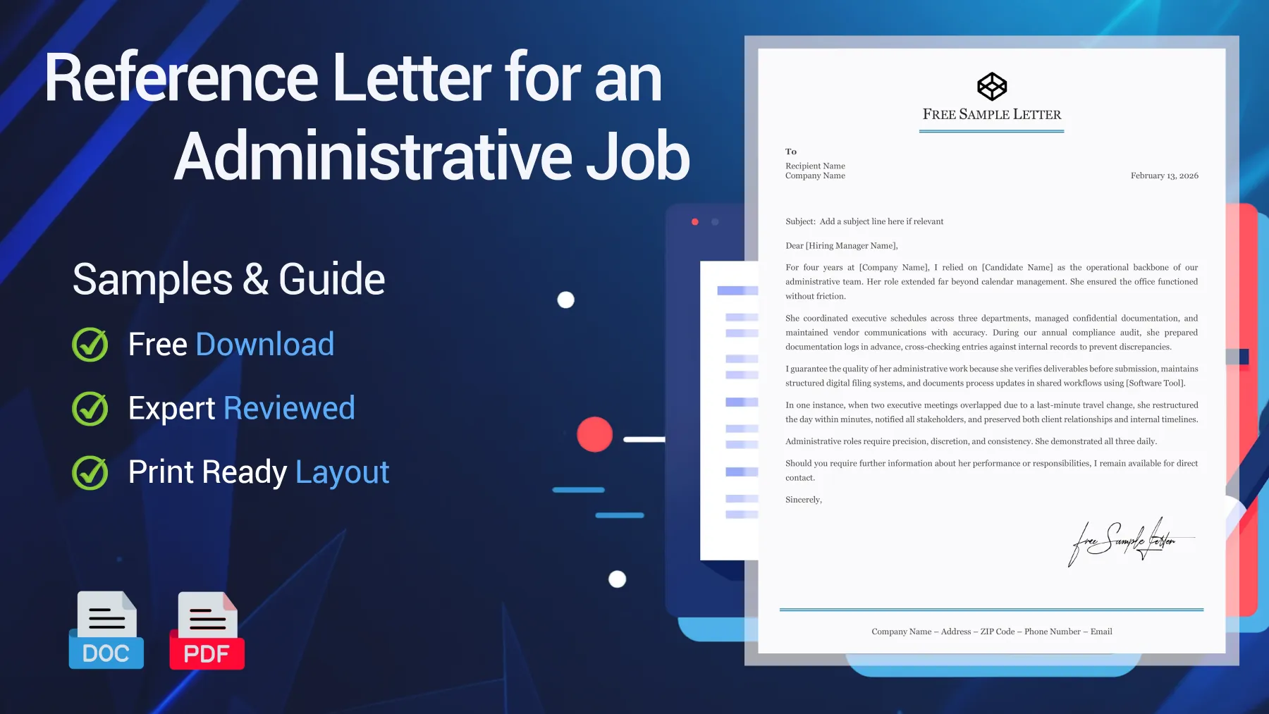 Example of a reference letter for an administrative position highlighting structured professional validation.