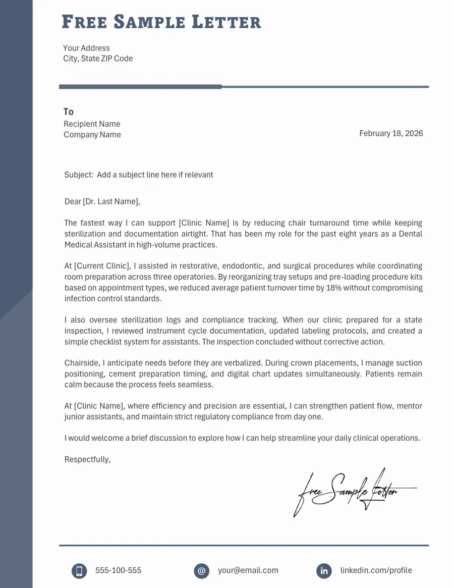 Preview the Dental Medical Assistant Cover Letter Template Before Download