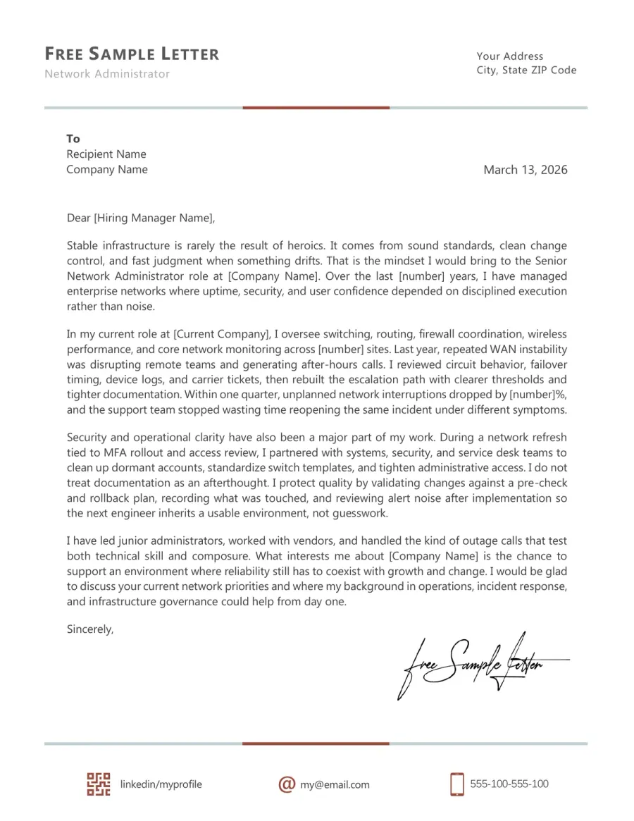 Network Administrator Template Preview Preview Before Word/PDF Download