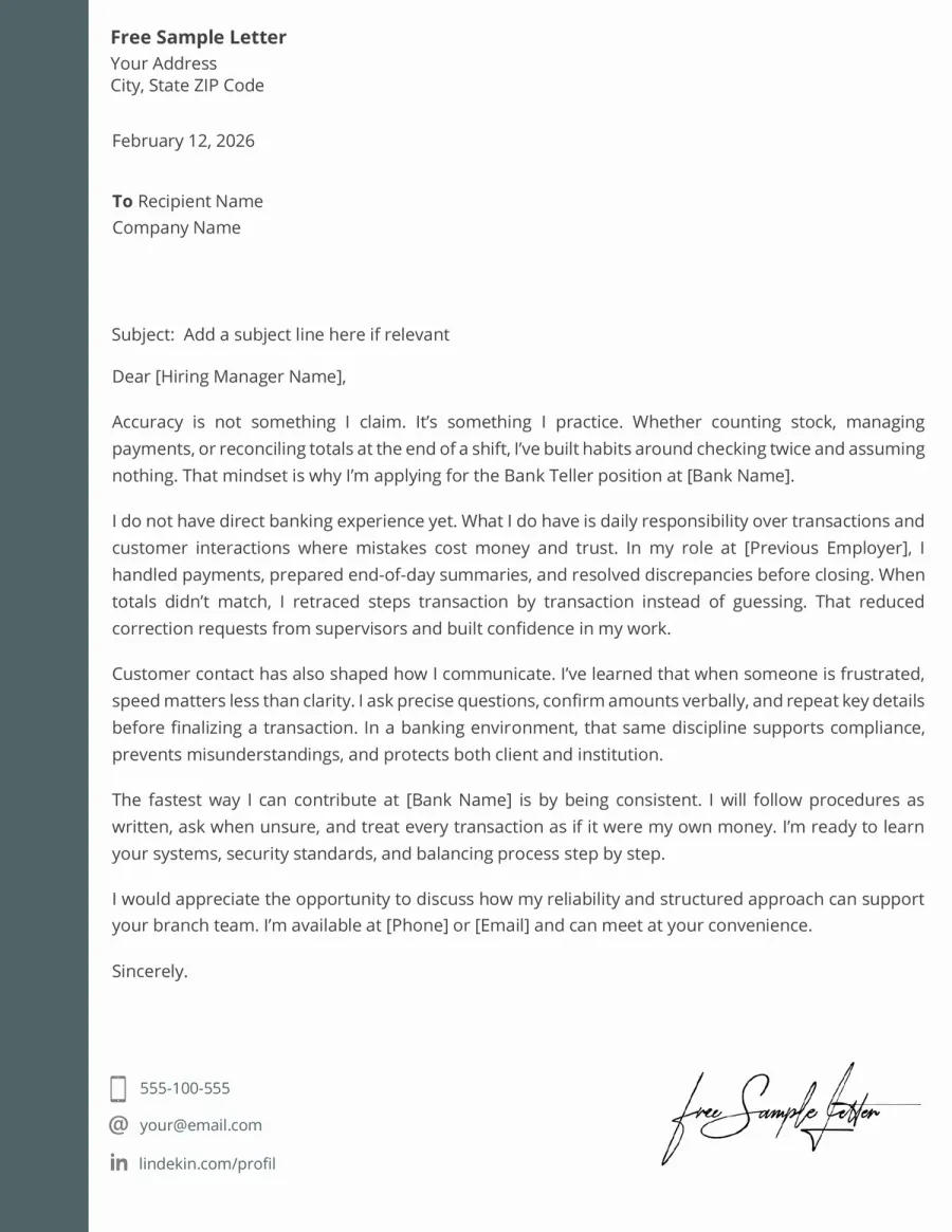 Bank Teller Cover Letter Template Preview Before Download