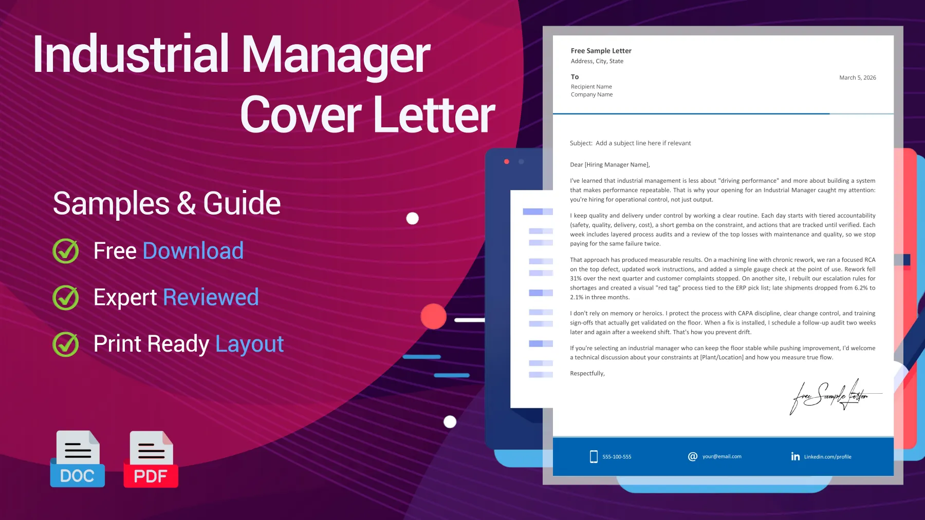 Example of a manager cover letter for an industrial manager position