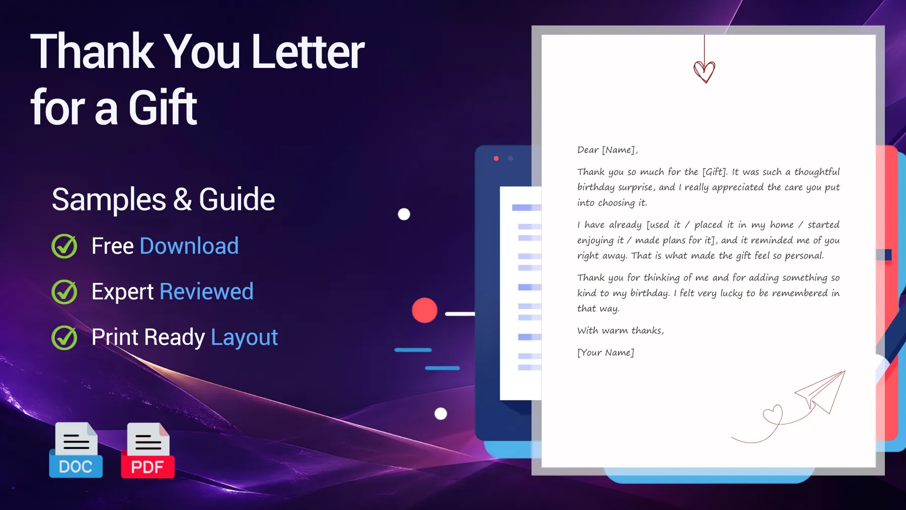 Example of a thank-you letter for a gift, card or thoughtful present