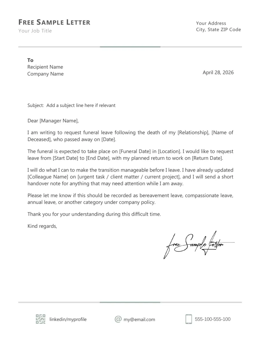 Preview of the Funeral Leave Request Template You Can Download