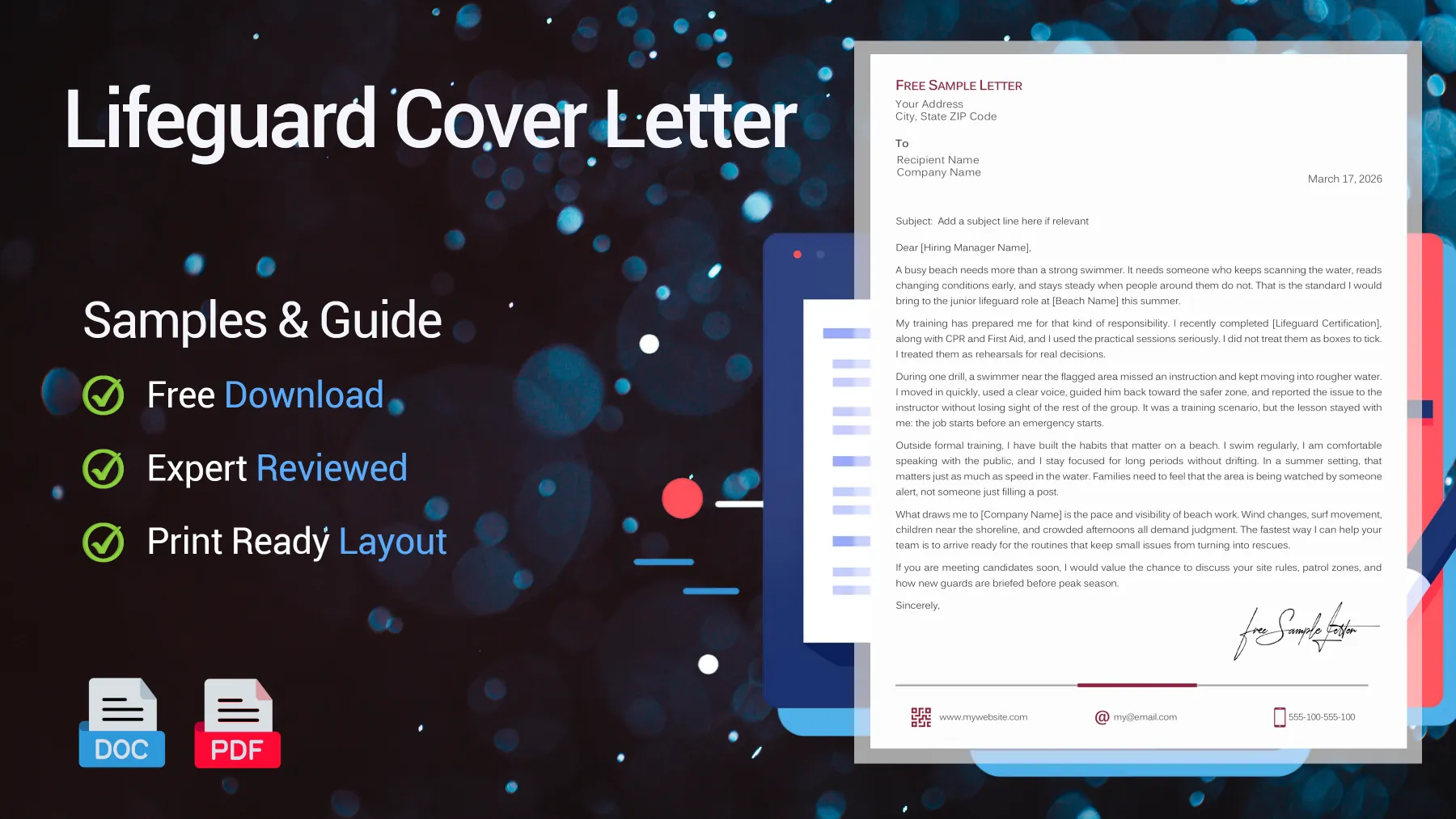 Example of a lifeguard cover letter for a beach lifeguard position