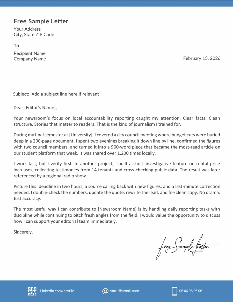Journalist Cover Letter Template Preview Before Download
